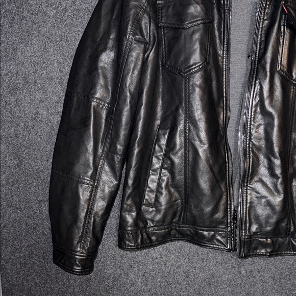 Levi's Black Faux Leather Jacket with hood for Men Large - Picture 7 of 11